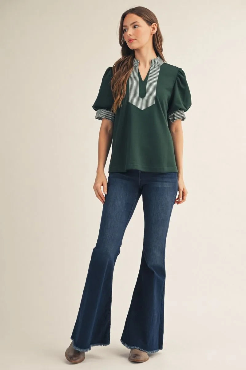 The Lolly Green and White contrast top