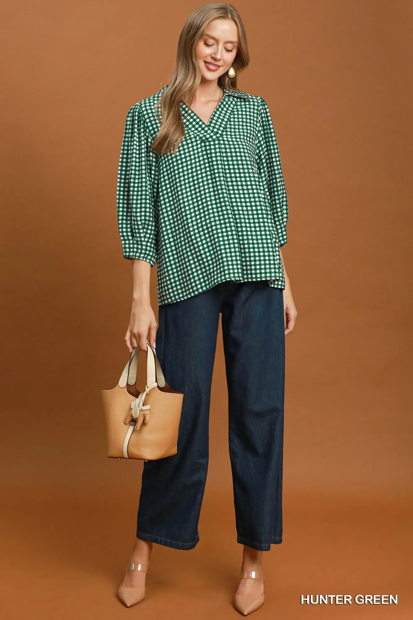 Hunter green check top