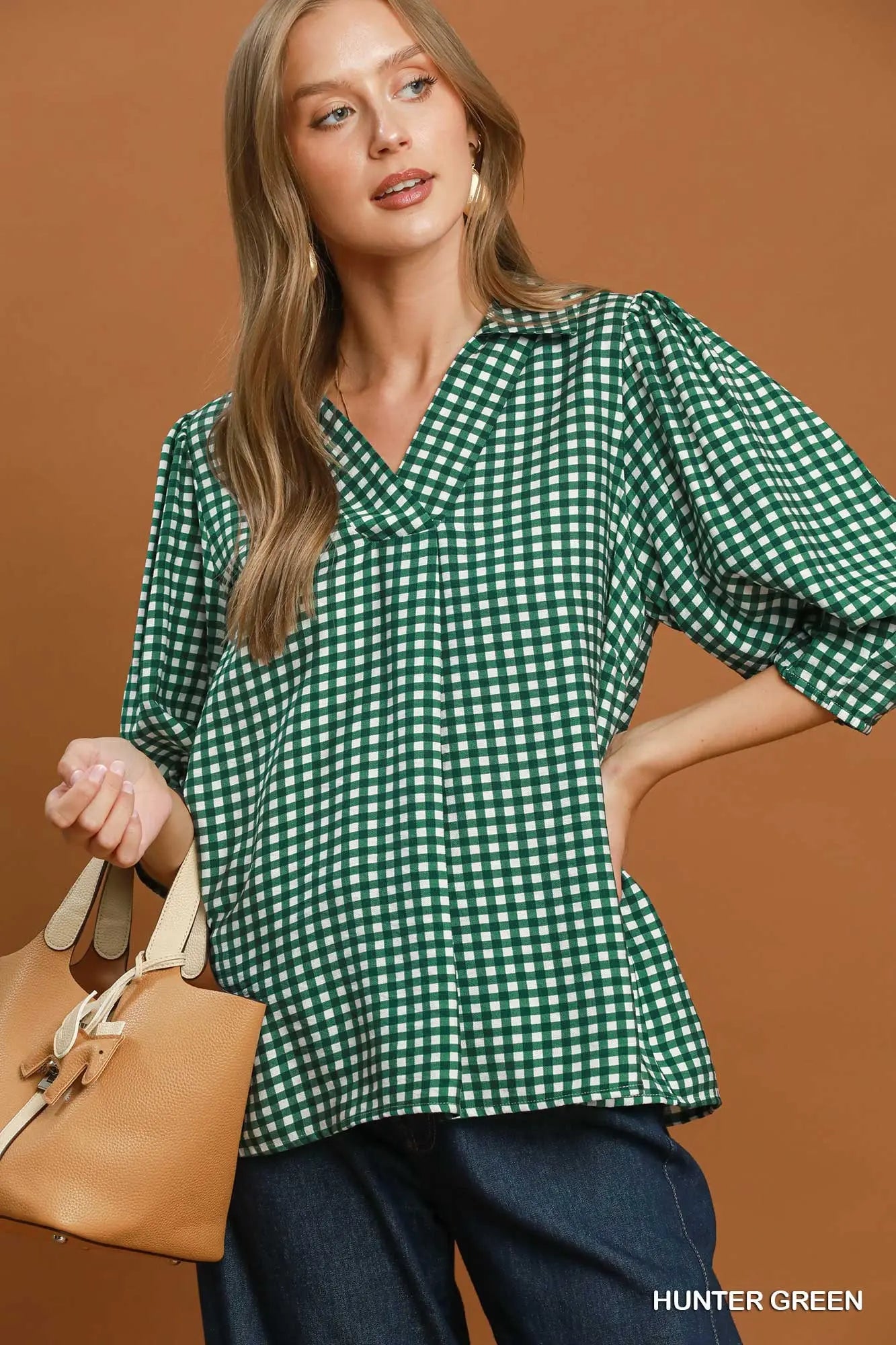 Hunter green check top