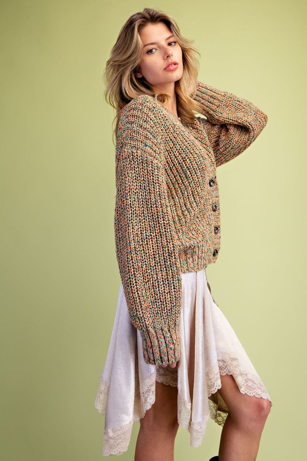 Multi Color Button Down Knitted Sweater Cardigan