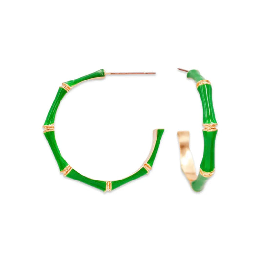 Custom Green Bamboo Hoop Earrings