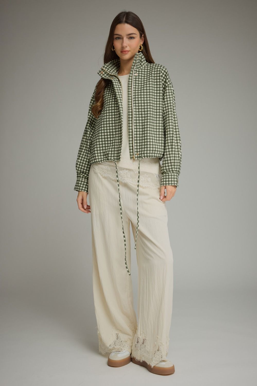 Green Gingham Long Sleeve Jacket