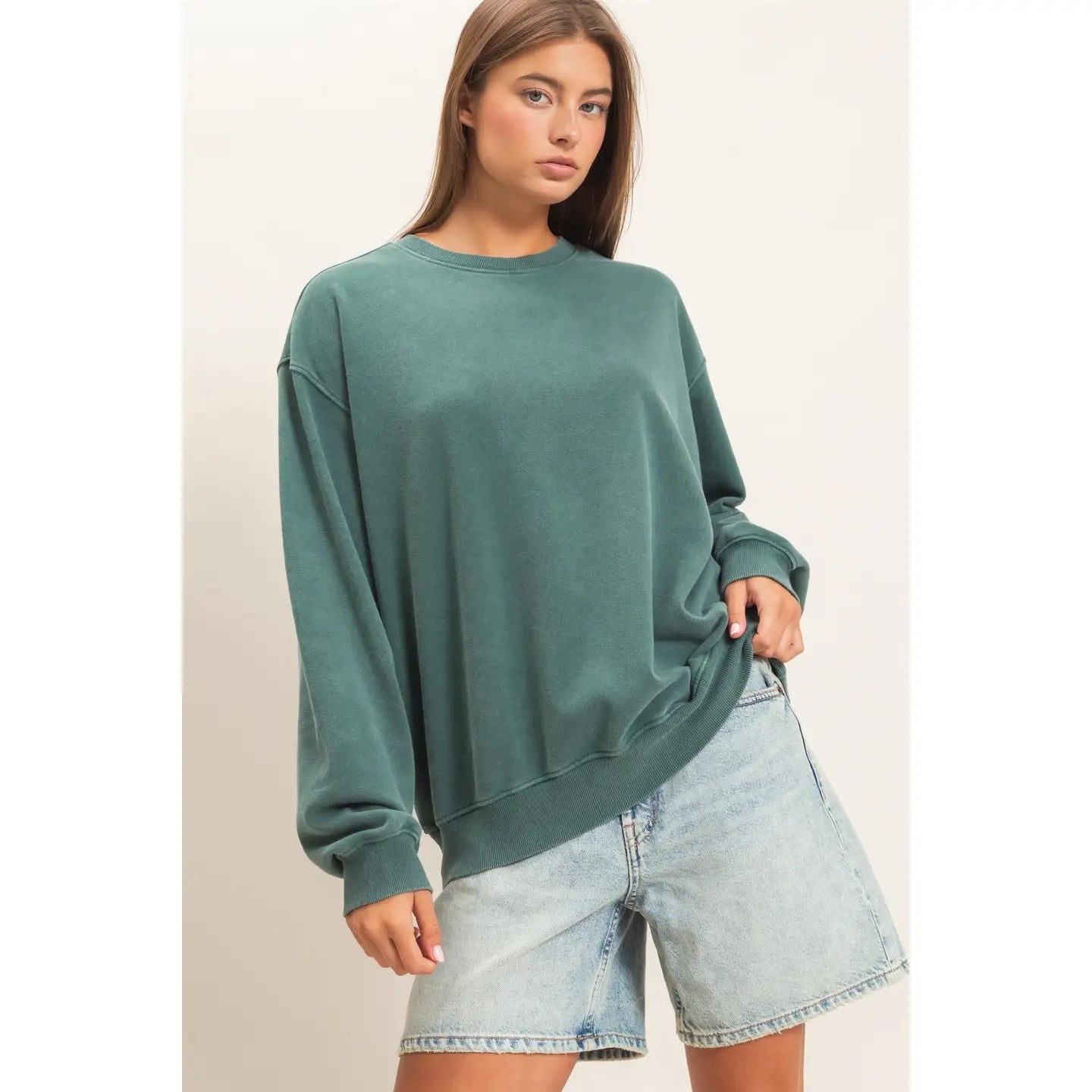 Hunter Green Mineral Wash Crew Neck Sweatshirt