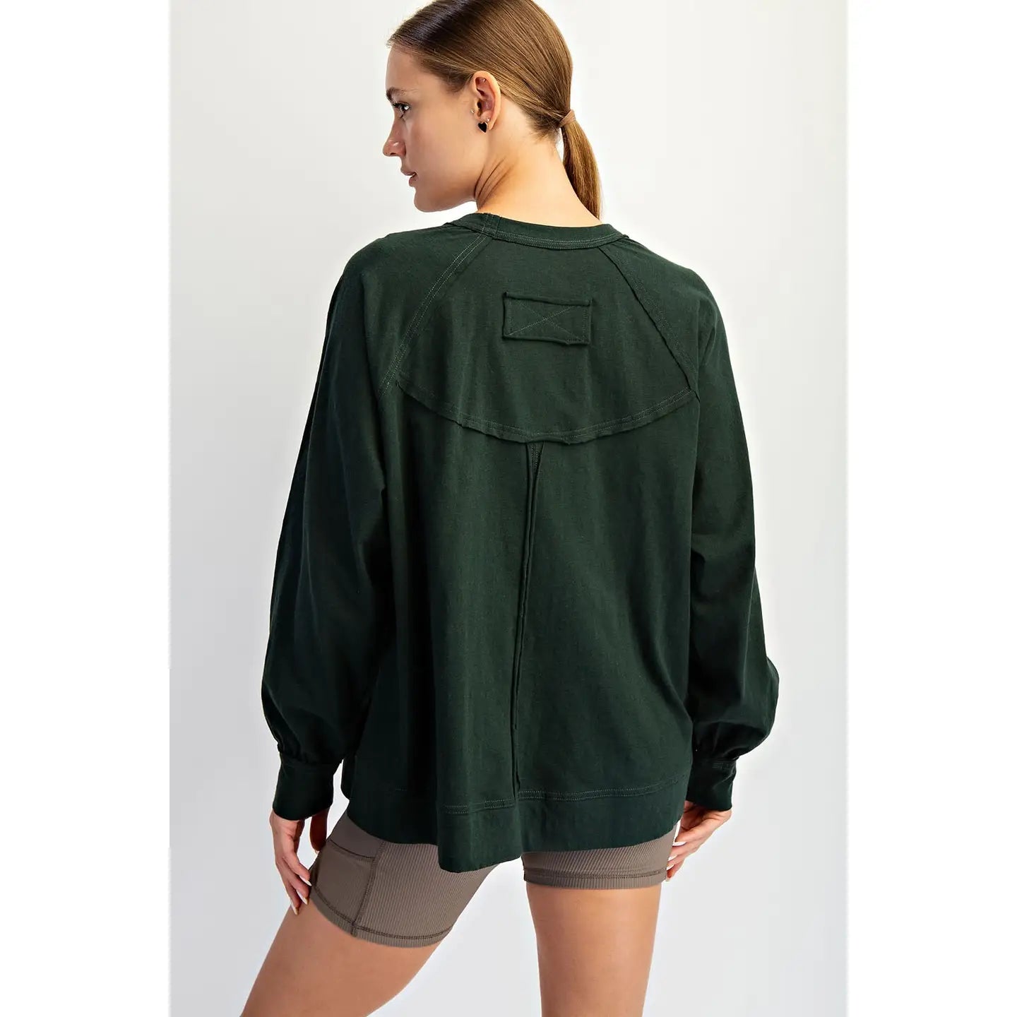 Regency Green Oversized Cotton Slub Long Sleeve Top