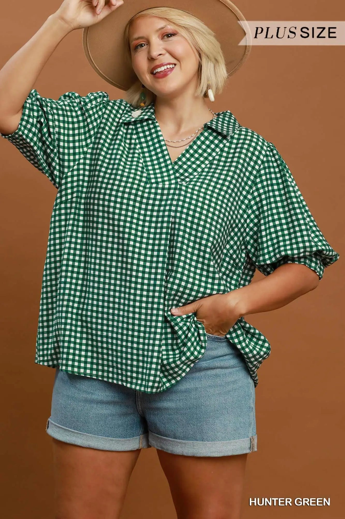 Hunter green check top