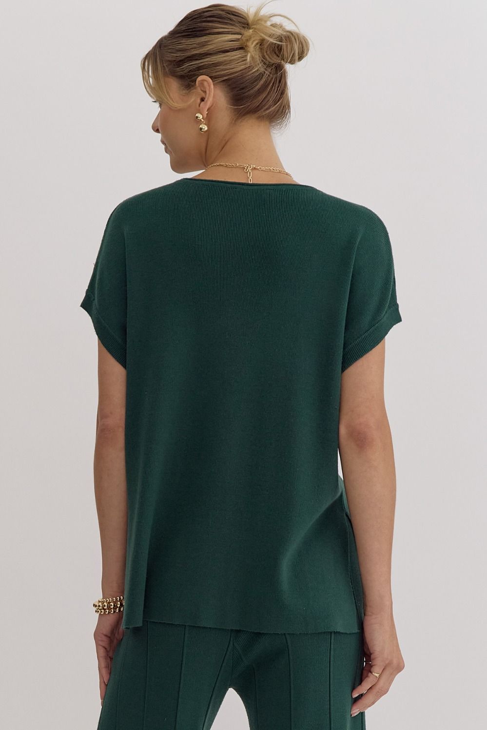 Hunter Green solid ribbed round neck top