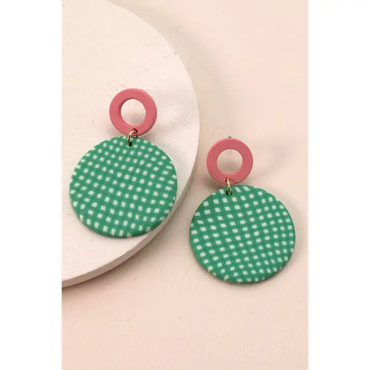 Kelly Green Colorful Print Polymer Earrings