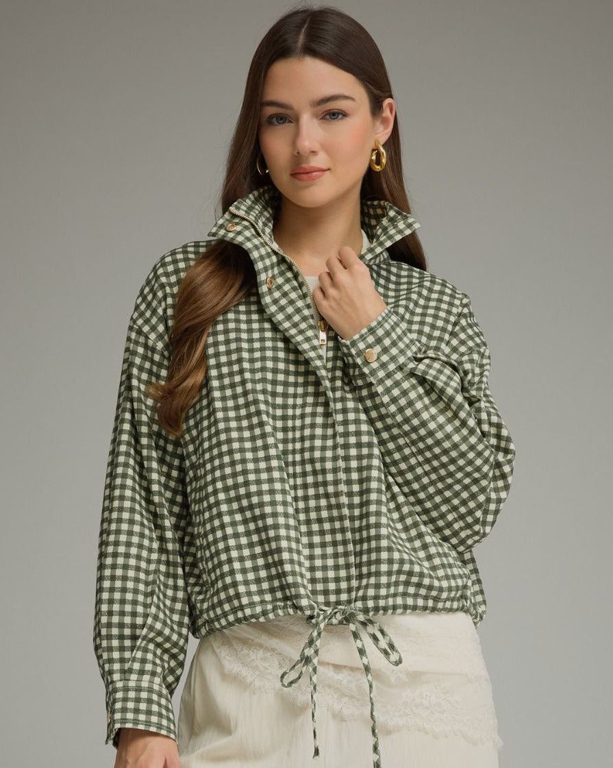 Green Gingham Long Sleeve Jacket