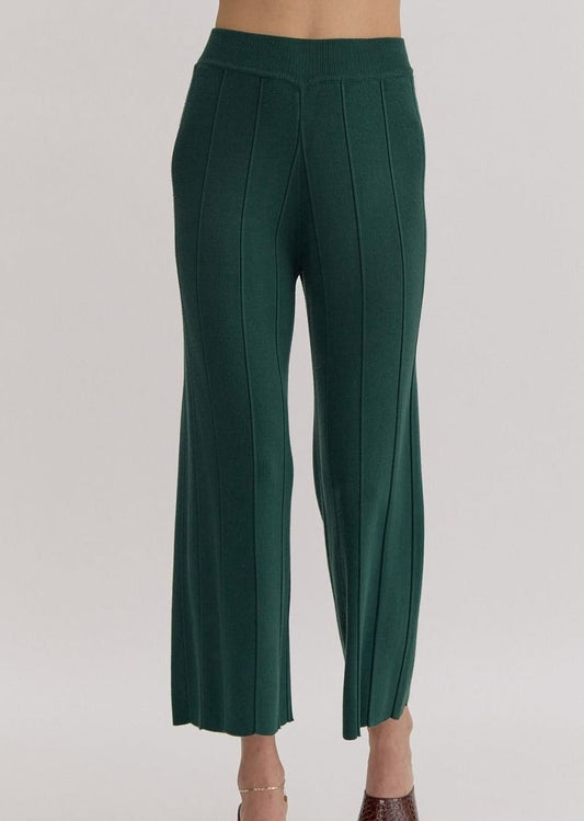 Hunter Green ribbed high waisted wide leg pants