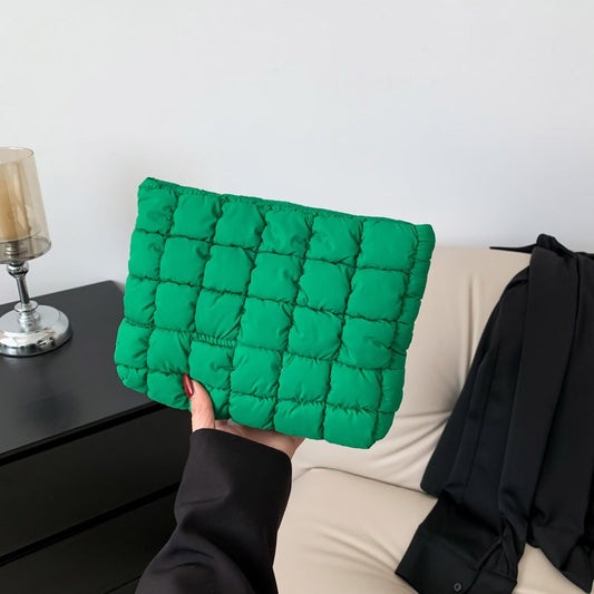 Kelly Green Quilted Puffy Cosmetic Makeup Pouch Clutch Bag