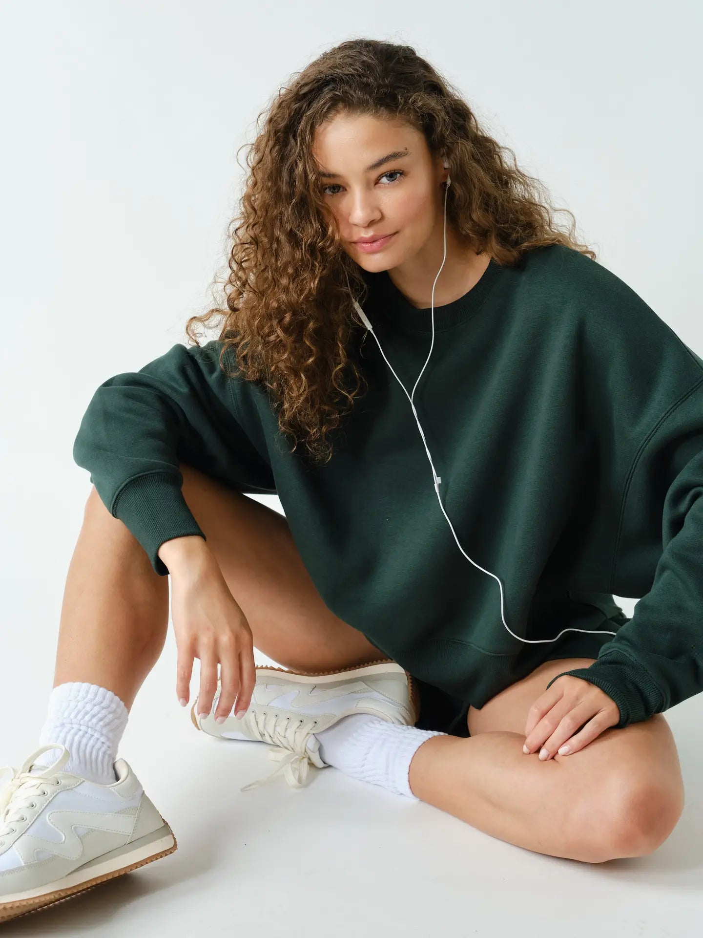 Green Cloudwalk Balloon Sleeve Fleece Crewneck