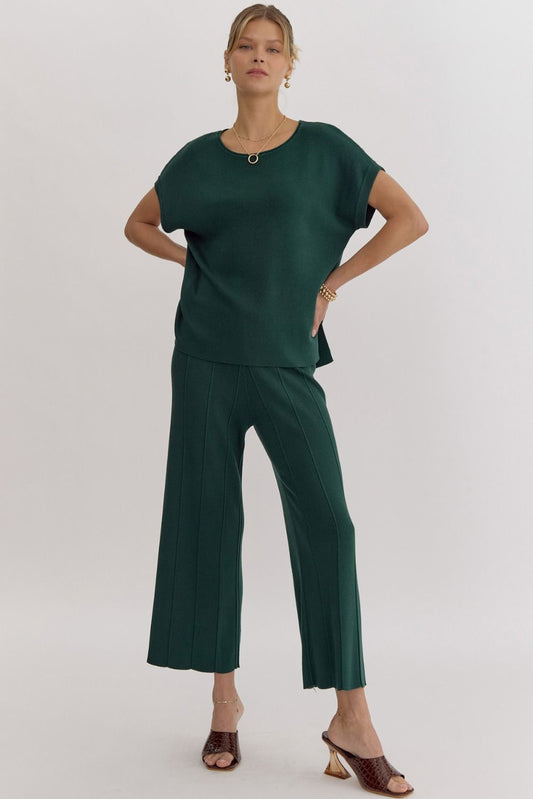 Hunter Green ribbed high waisted wide leg pants