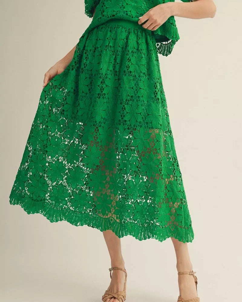 Green Lace Midi Skirt