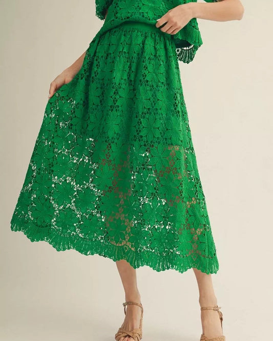 Green Lace Midi Skirt