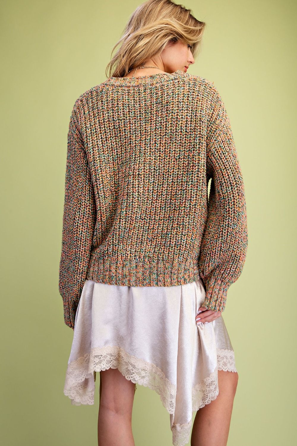 Multi Color Button Down Knitted Sweater Cardigan