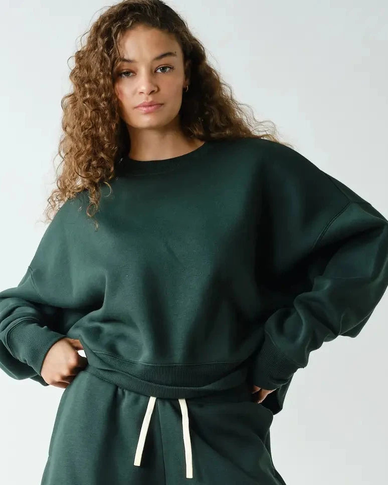 Green Cloudwalk Balloon Sleeve Fleece Crewneck