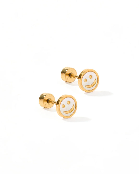 Screw Back Stud Earrings - Happy Face