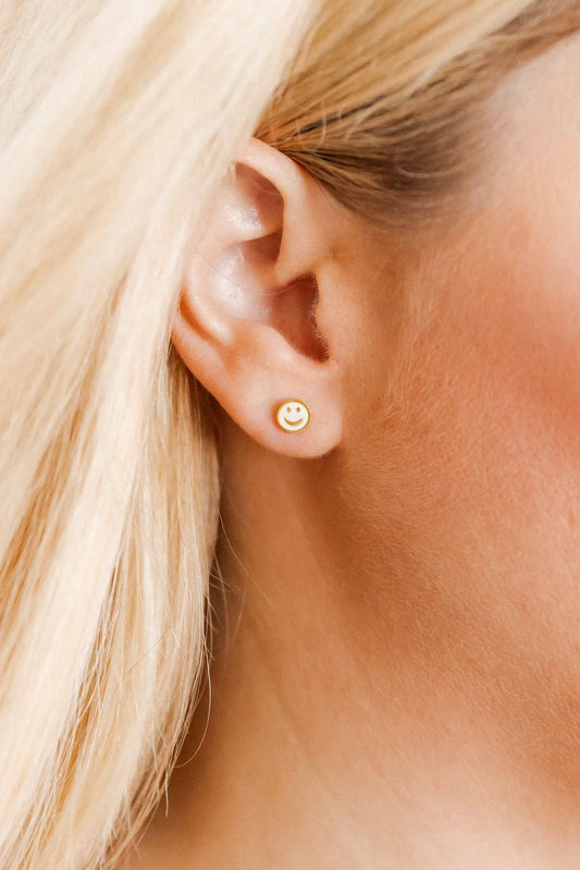 Screw Back Stud Earrings - Happy Face