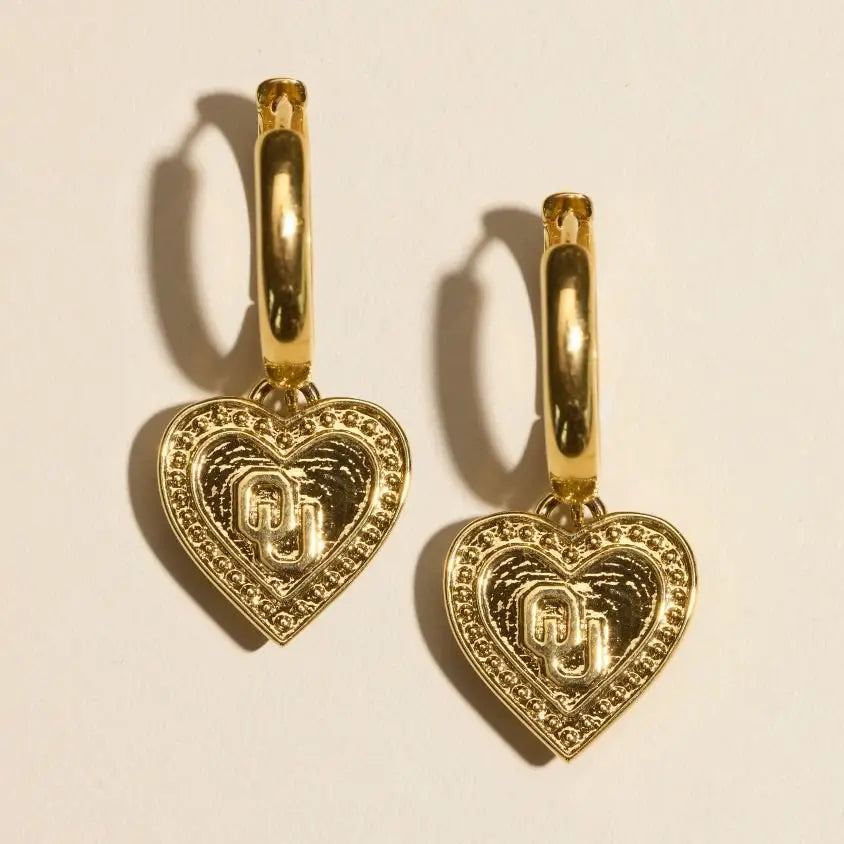 University of Oklahoma Chunky Heart Logo Huggie Earrings