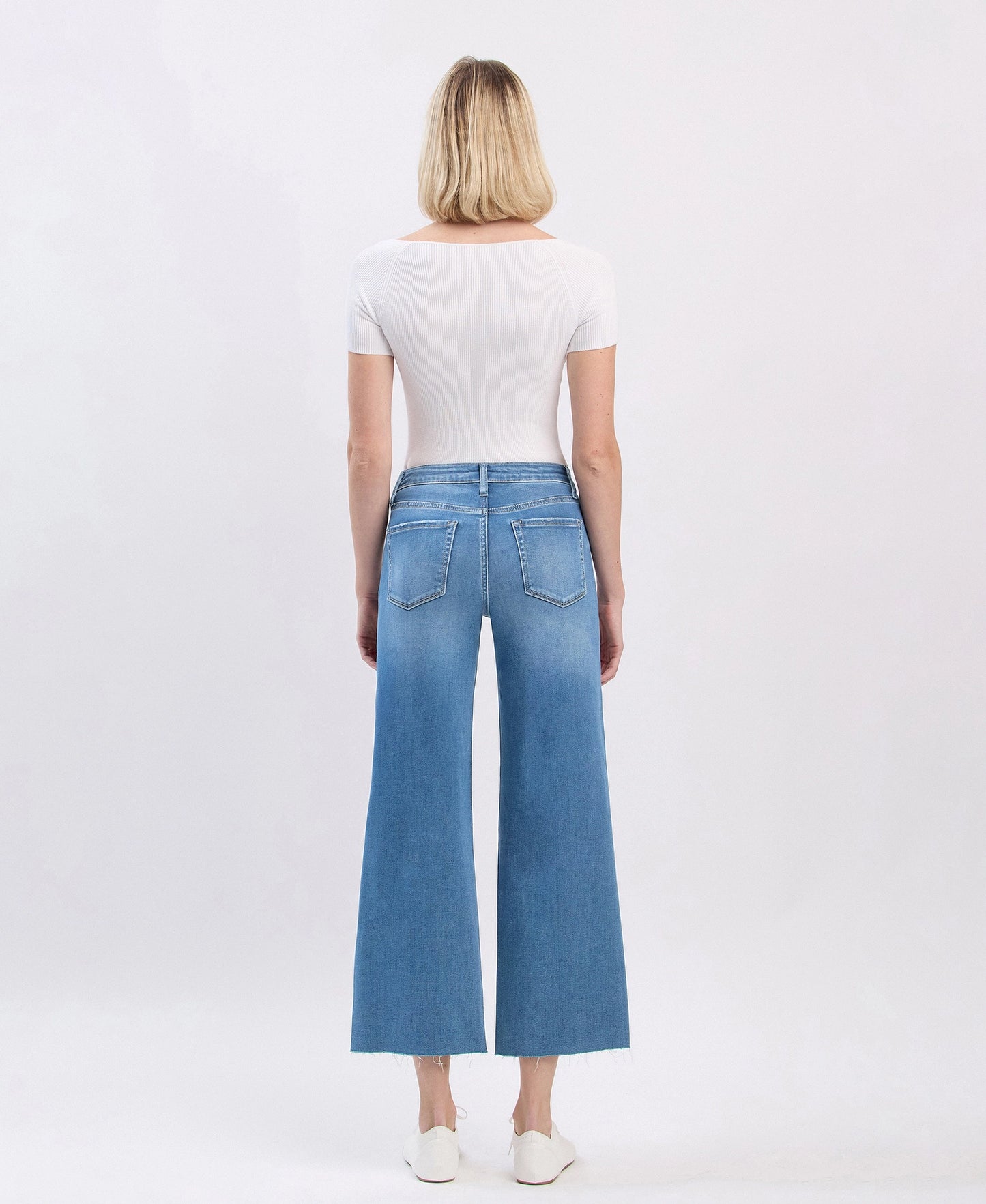 Vervet High Rise Clean Cut Raw Hem Crop Slim Wide Jeans