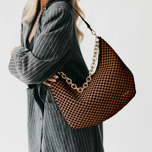 Coffee Check Sienna Slouchy Woven Shoulder Bag