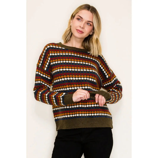 Multi Color Honeycomb Striped Sweater