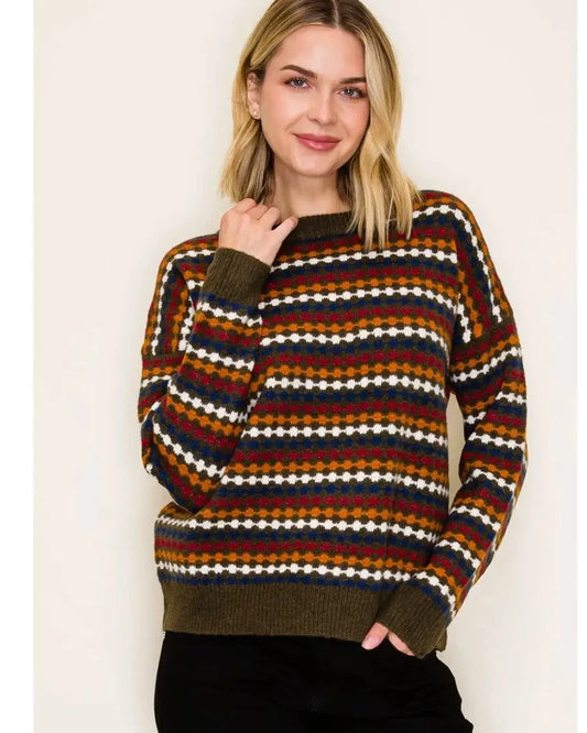 Multi Color Honeycomb Striped Sweater