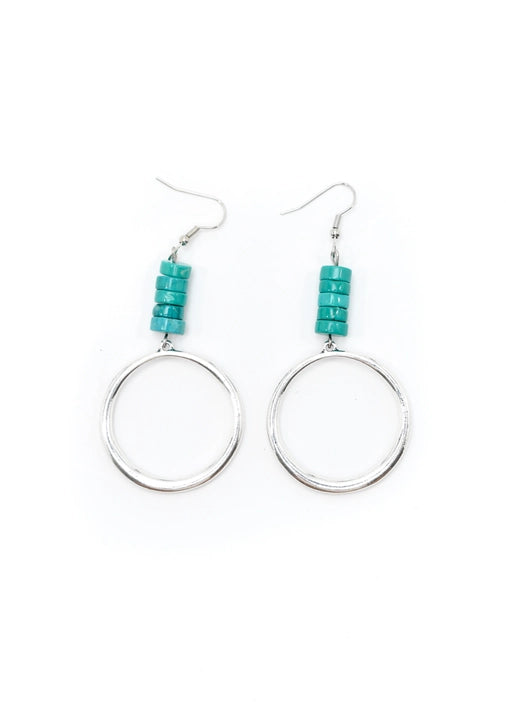 3" Silver Hoop Earring w/ Turquoise Beaded Accent On Fishook