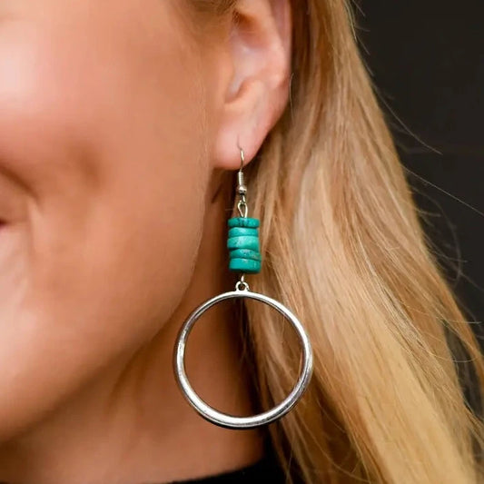 3" Silver Hoop Earring w/ Turquoise Beaded Accent On Fishook
