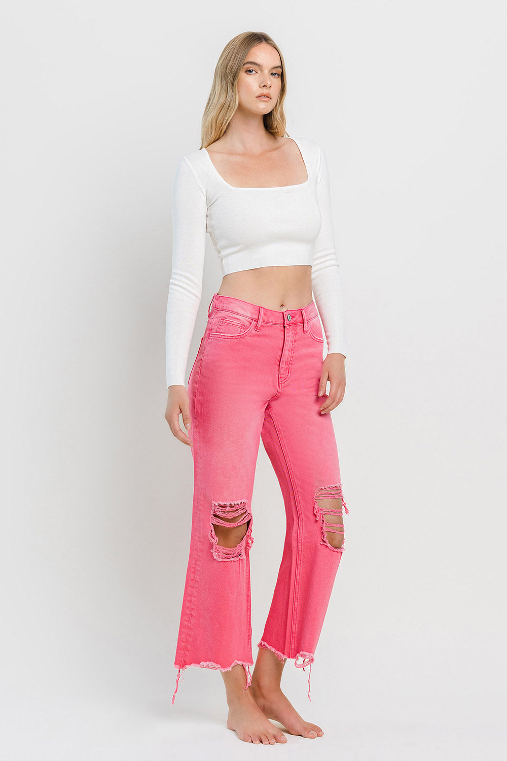 Vervet Hot Pink 90's Vintage Super High Rise Crop Flare Jeans