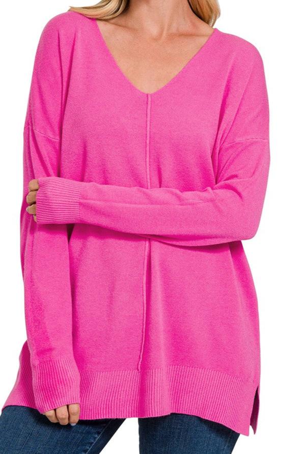 Bright pink front seam sweater