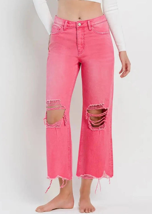 Vervet Hot Pink 90's Vintage Super High Rise Crop Flare Jeans