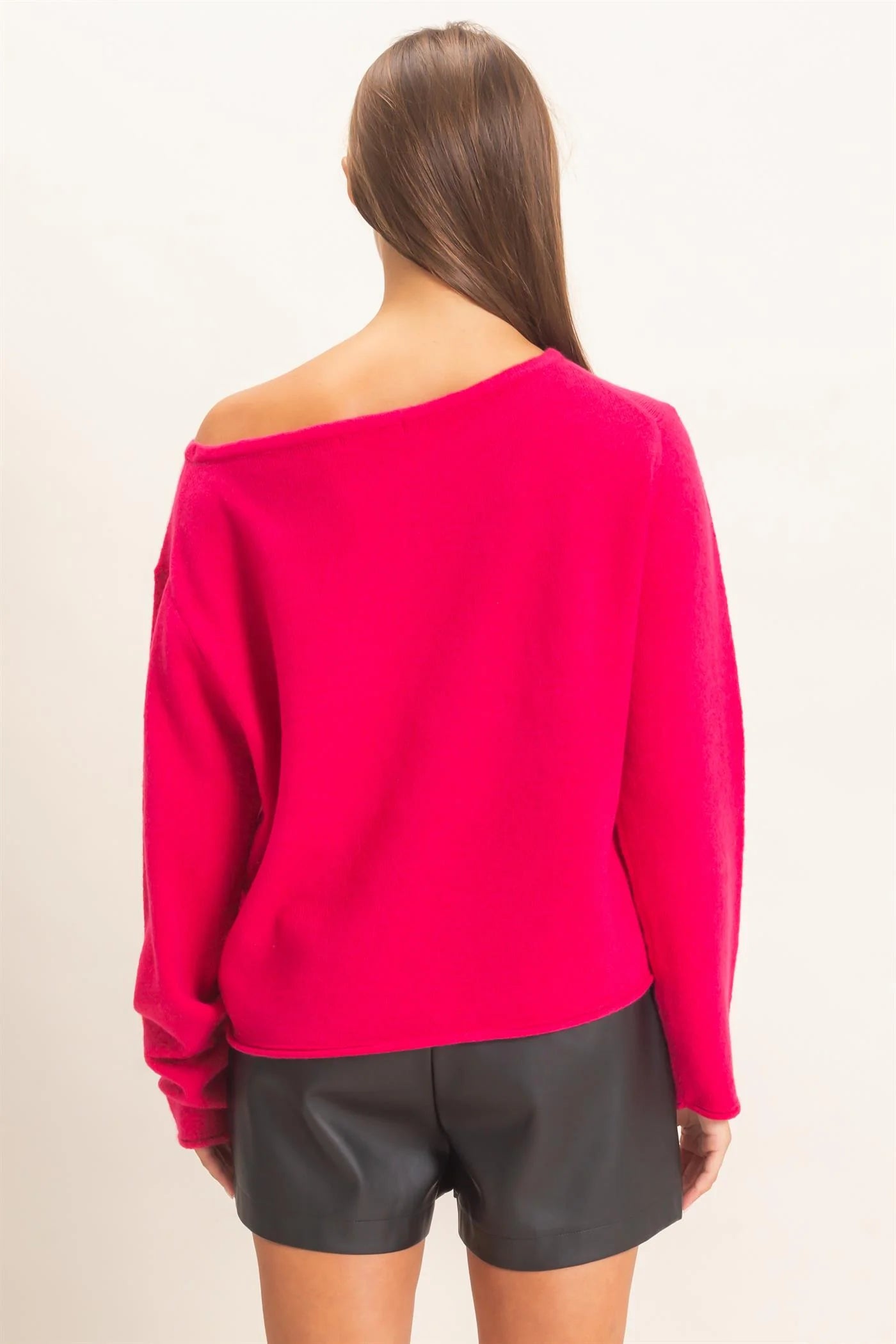 Fuchsia off the shoulder lightweight sweater
