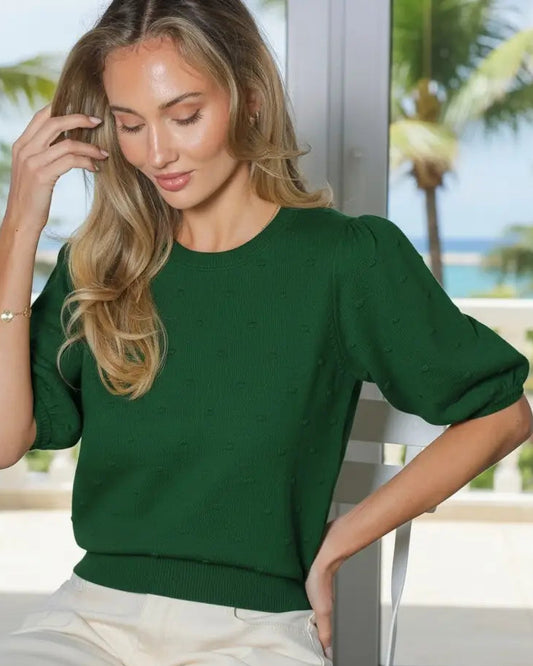 Hunter Green Textured Short sleeve sweater