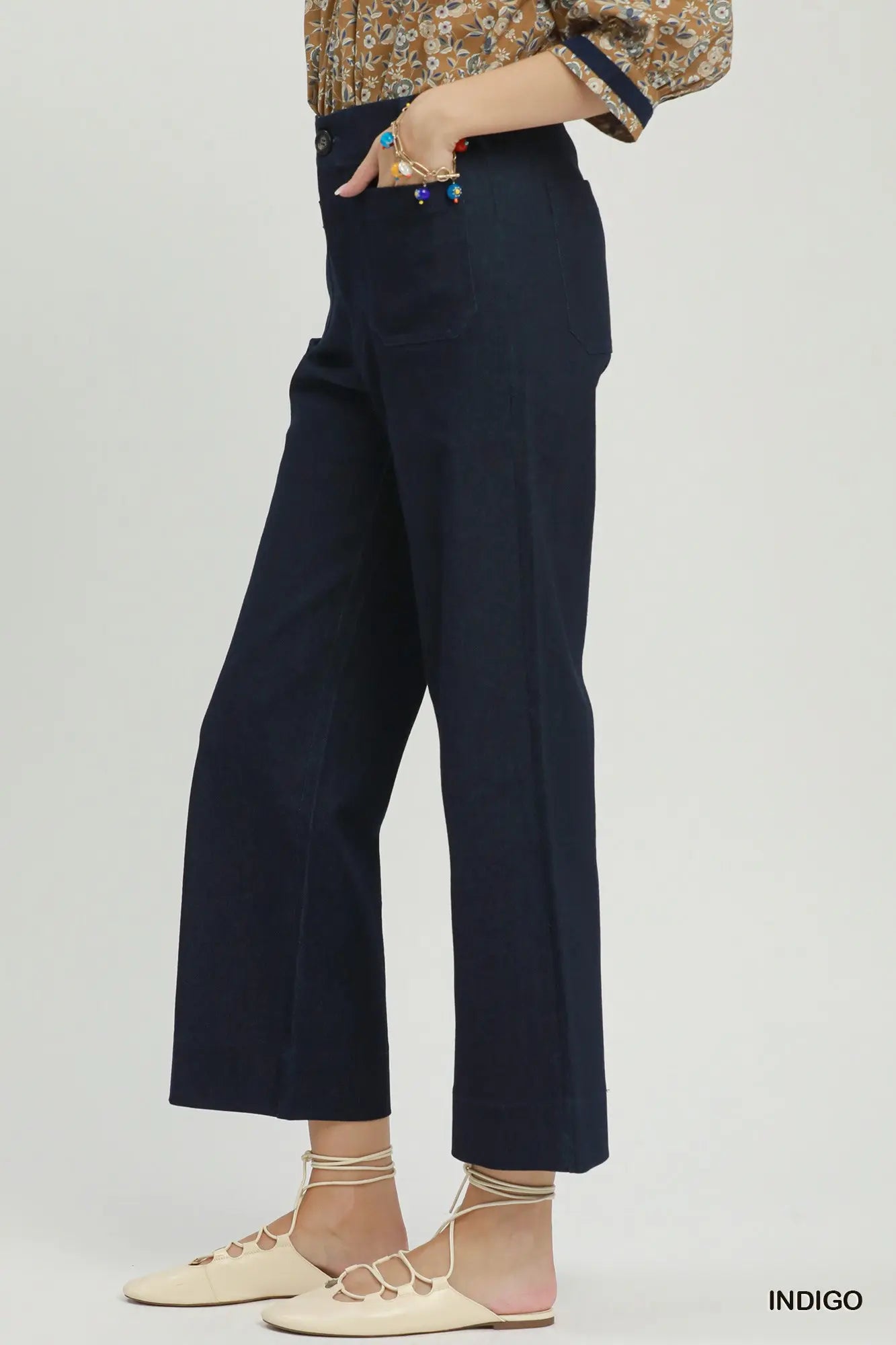 Indigo Chambray Wide Leg Crop Pants