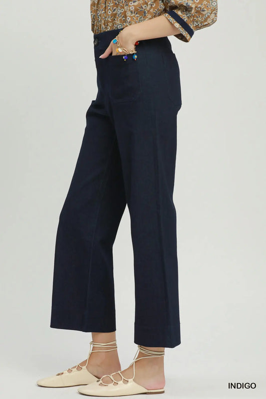 Indigo Chambray Wide Leg Crop Pants