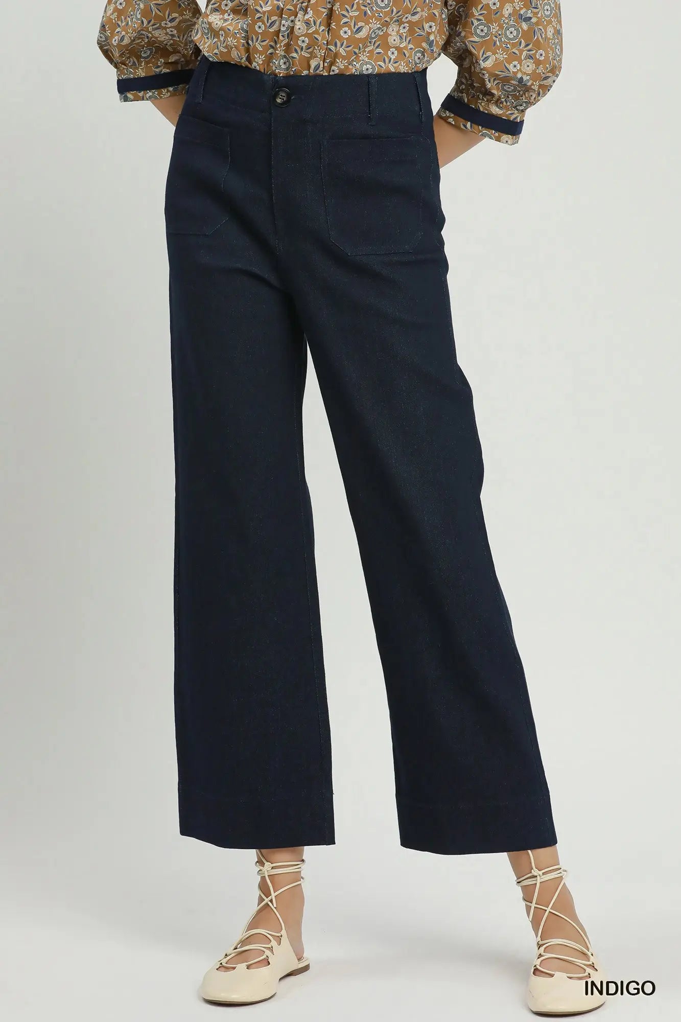 Indigo Chambray Wide Leg Crop Pants