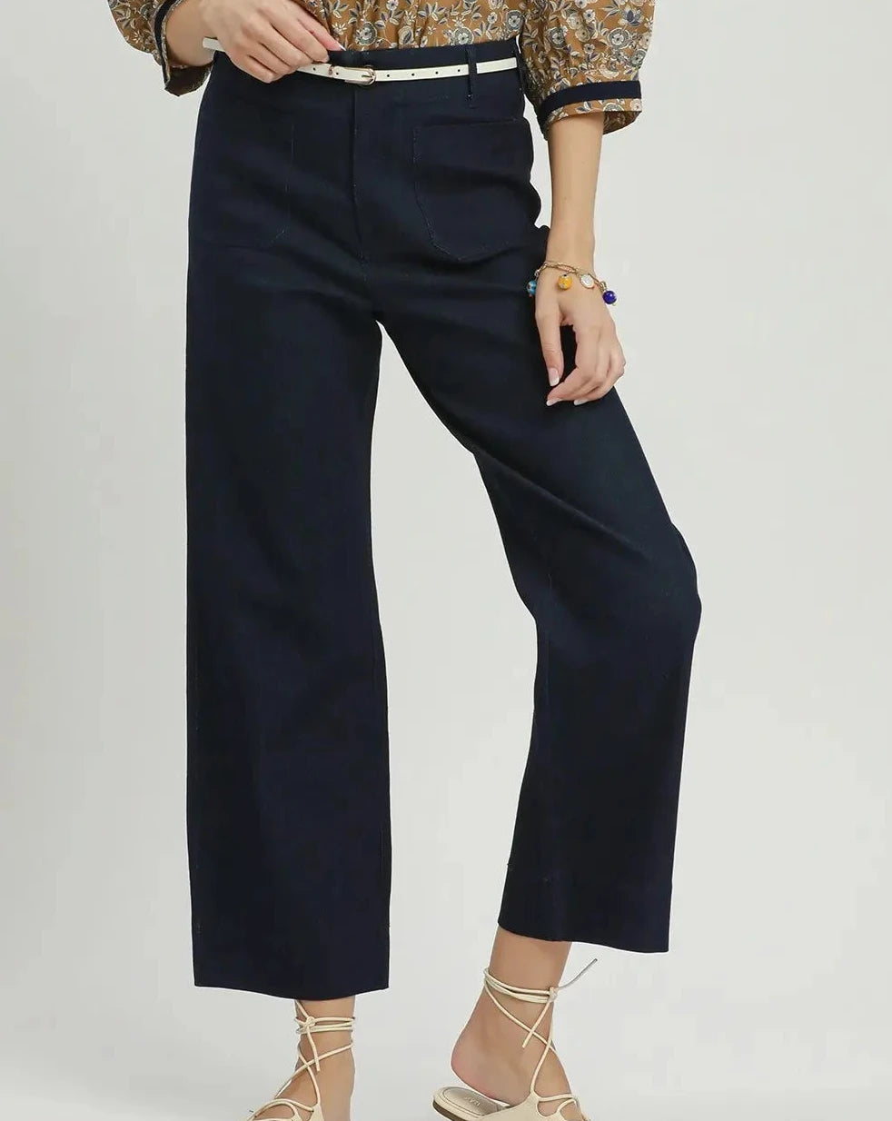 Indigo Chambray Wide Leg Crop Pants