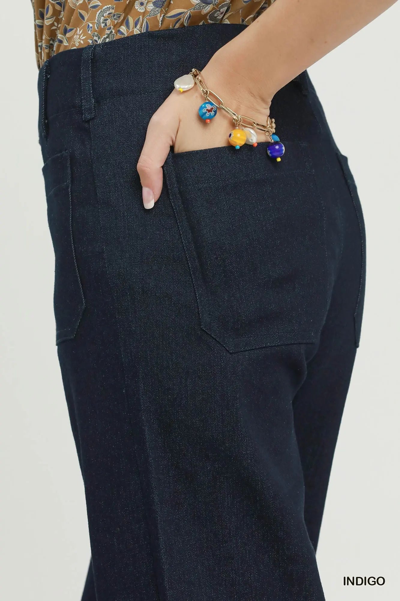 Indigo Chambray Wide Leg Crop Pants
