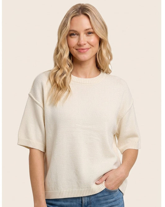 Ivory Elbow Sleeve Solid Sweater