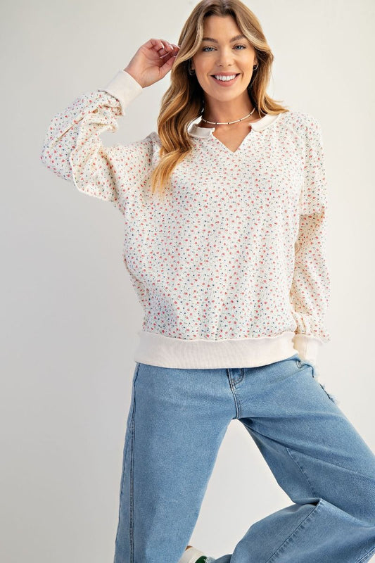 Ivory Floral Print Thermal Top