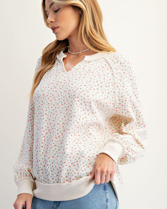 Ivory Floral Print Thermal Top