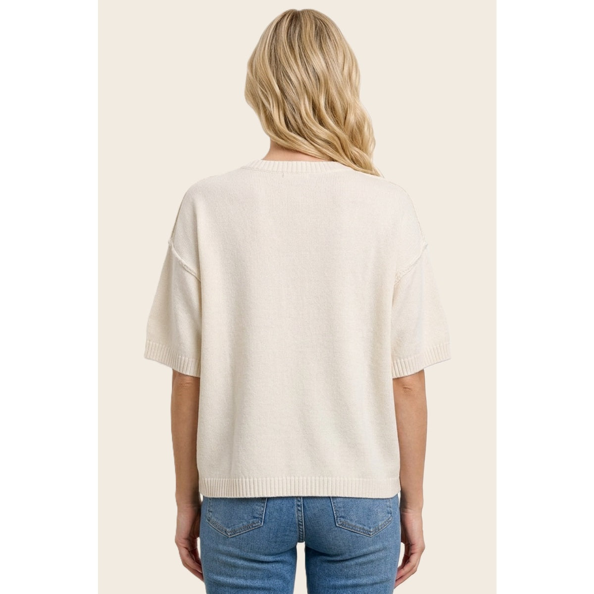 Ivory Elbow Sleeve Solid Sweater