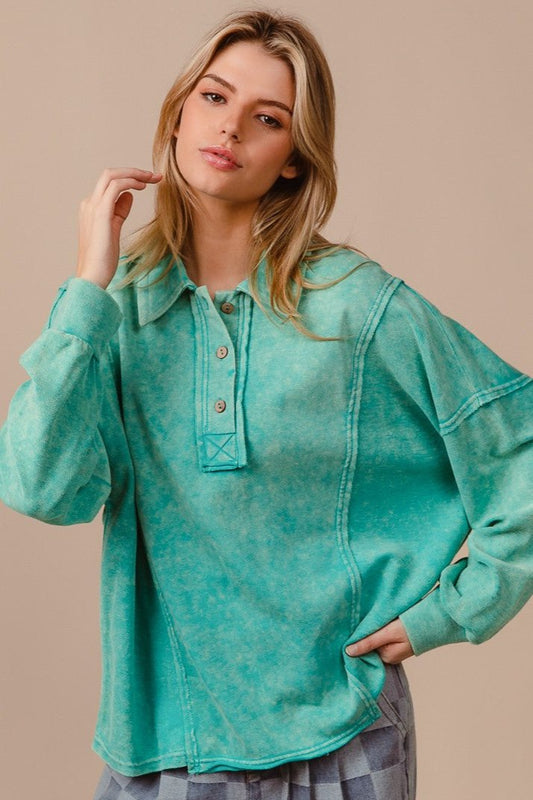 Jade French terry collared top