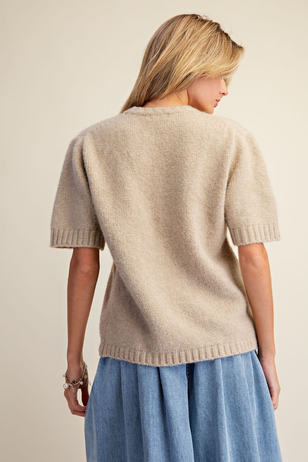 Khaki Fuzzy textured knit sweater