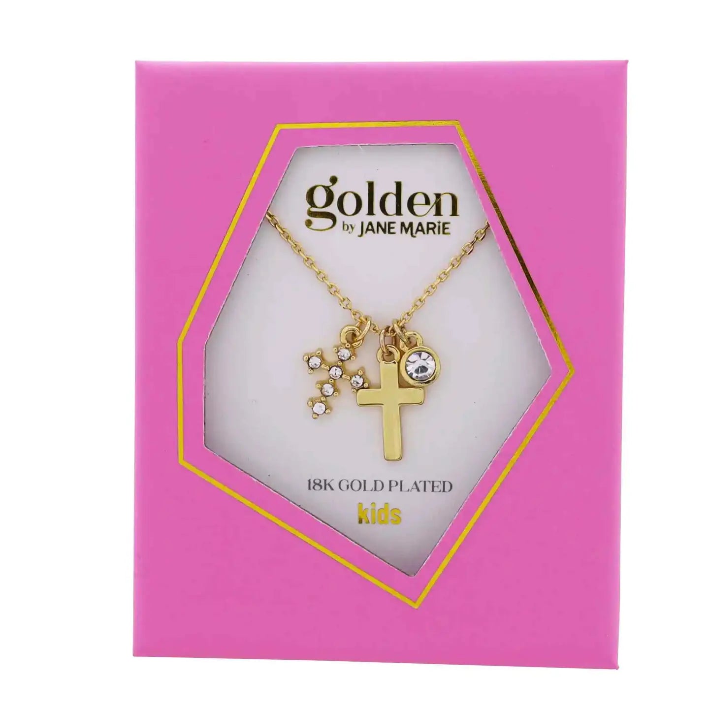 Kids Gold Cable Chain Ncklc w/ Clear Crystal Cross, Gold