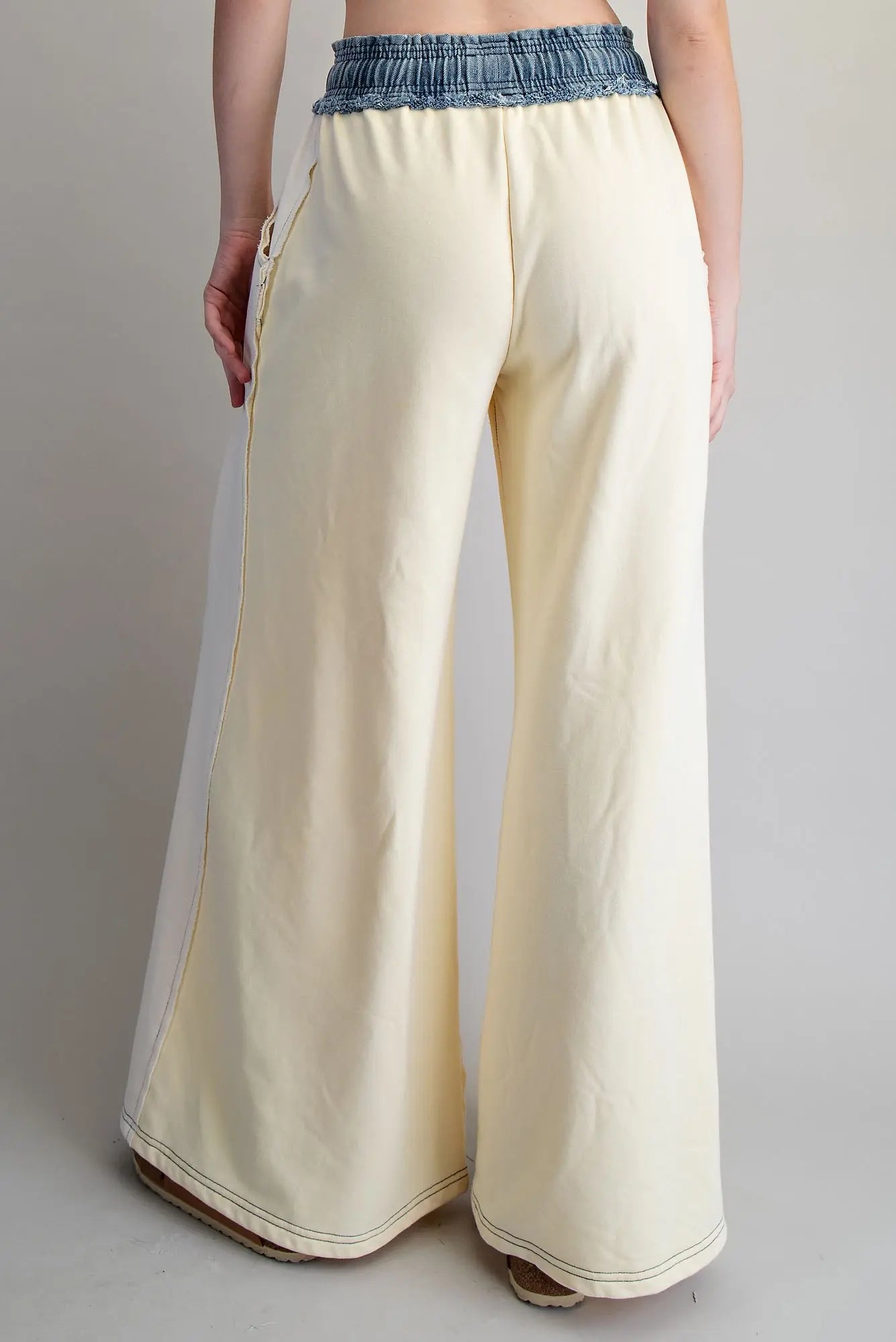 Lemon Color Block Denim Drawstring Pants