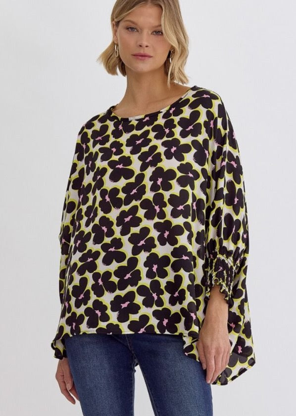 Lemon combo floral print top