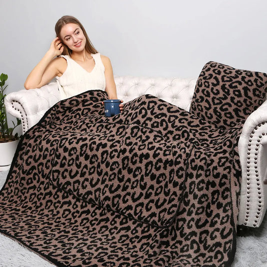 2 in 1 Leopard Print Throw Blanket & Pillow