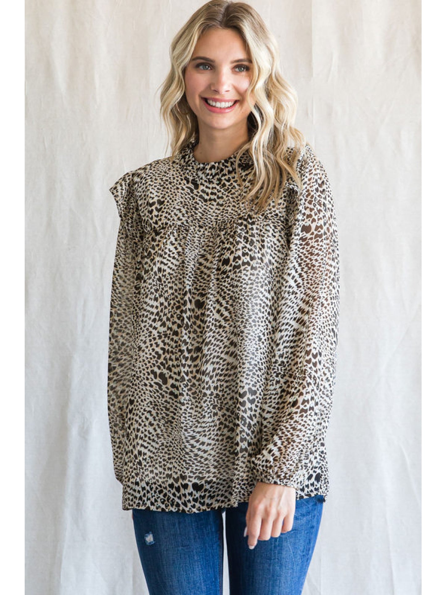 The Cindy mint/taupe leopard top